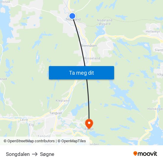 Songdalen to Søgne map