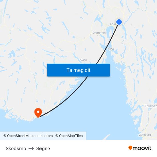 Skedsmo to Søgne map