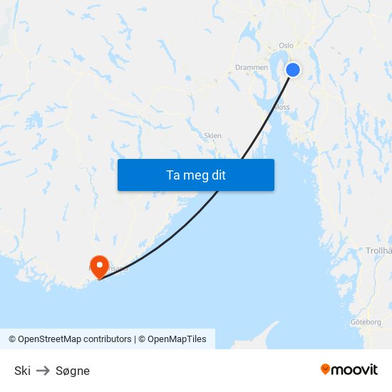 Ski to Søgne map