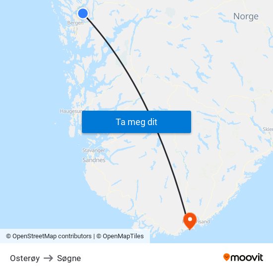 Osterøy to Søgne map