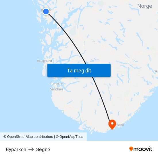 Byparken to Søgne map