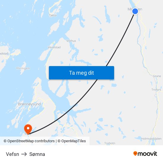 Vefsn to Sømna map