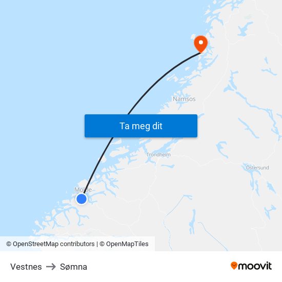 Vestnes to Sømna map