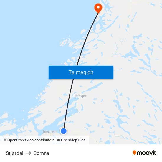 Stjørdal to Sømna map