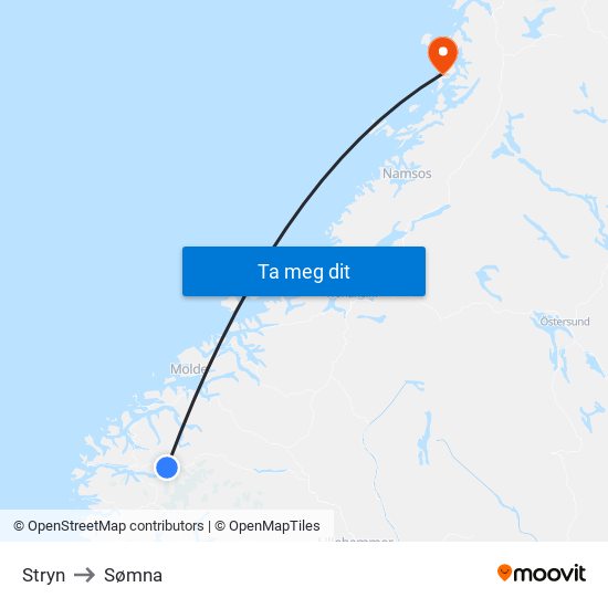 Stryn to Sømna map
