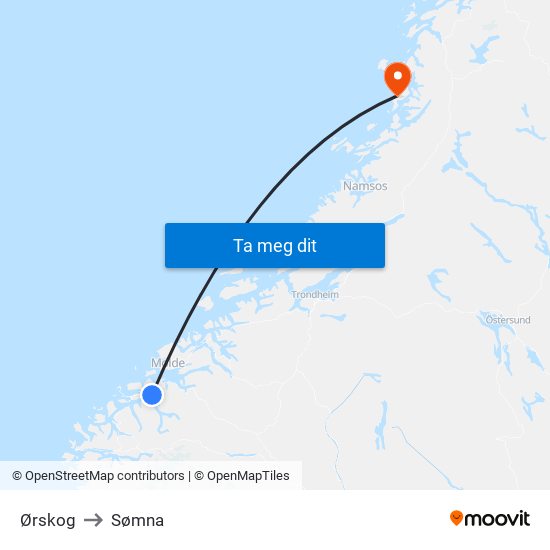 Ørskog to Sømna map