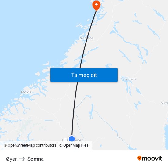 Øyer to Sømna map