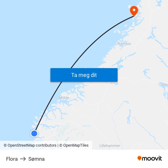 Flora to Sømna map