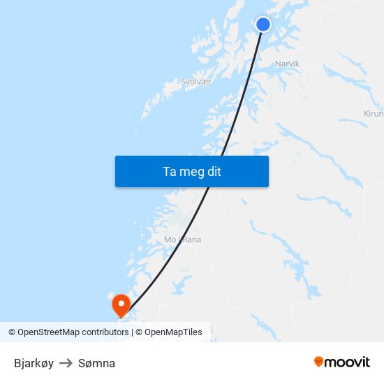 Bjarkøy to Sømna map