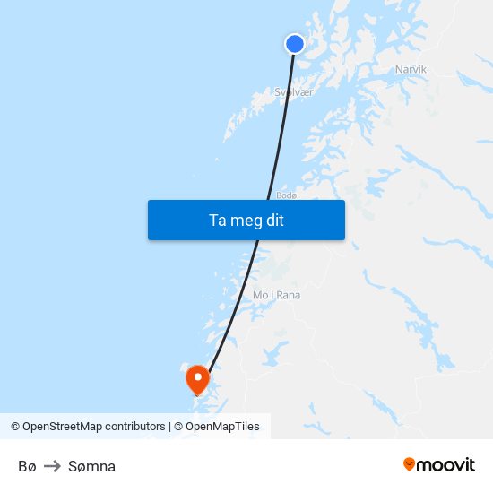 Bø to Sømna map