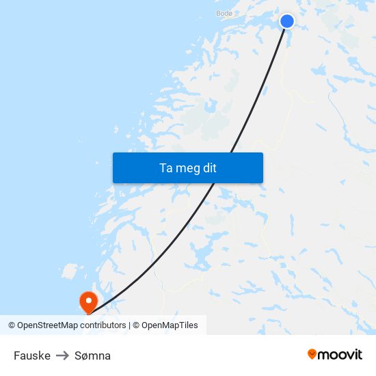 Fauske to Sømna map