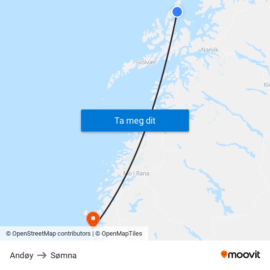 Andøy to Sømna map