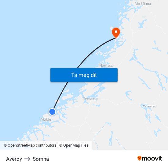 Averøy to Sømna map