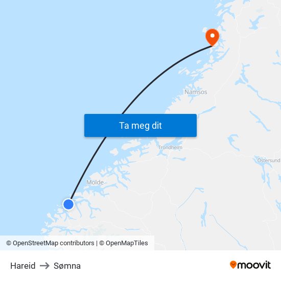 Hareid to Sømna map