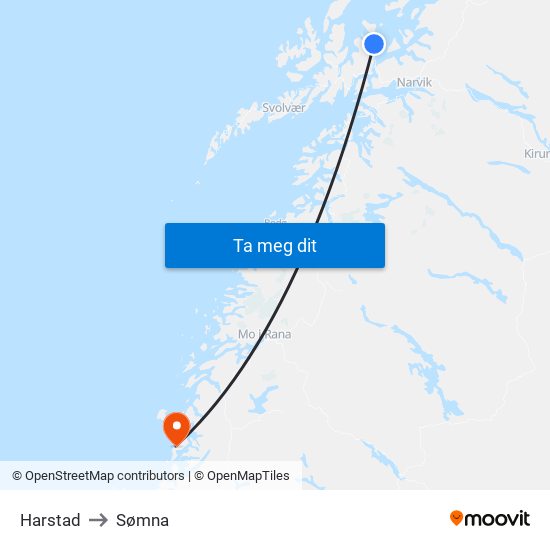 Harstad to Sømna map