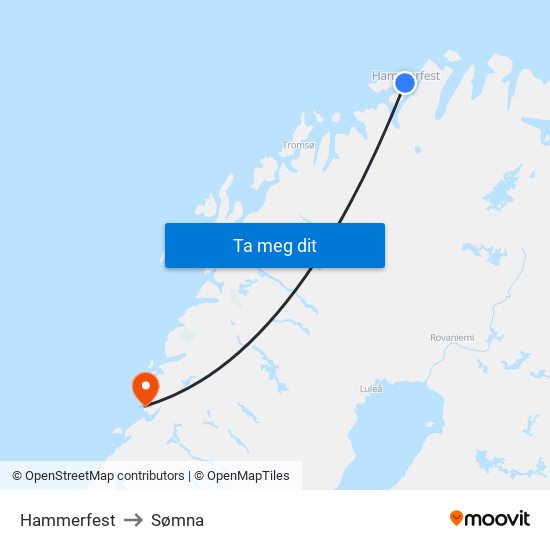 Hammerfest to Sømna map