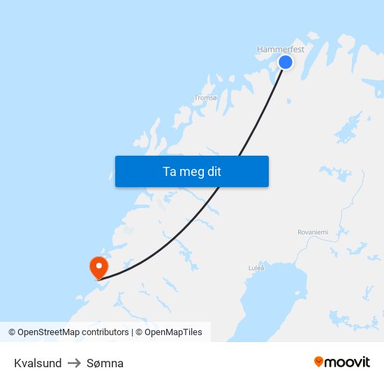 Kvalsund to Sømna map