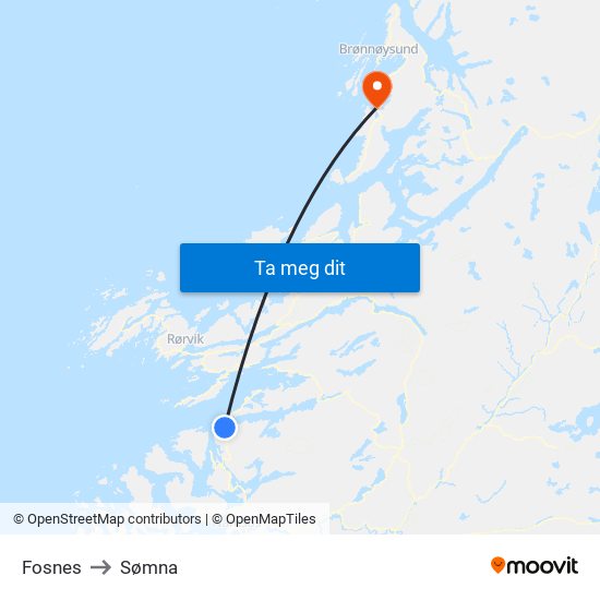 Fosnes to Sømna map