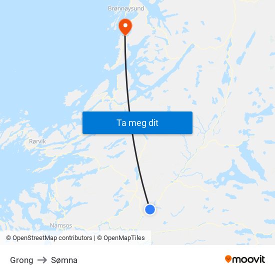 Grong to Sømna map
