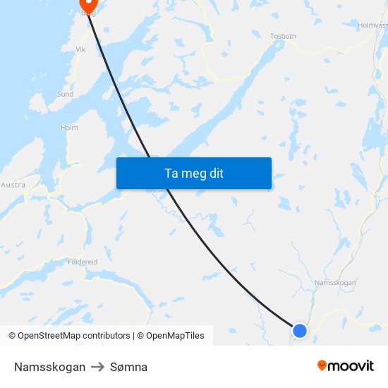 Namsskogan to Sømna map