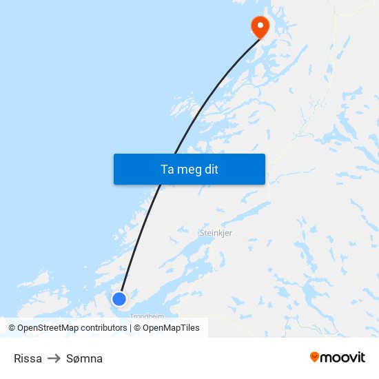 Rissa to Sømna map