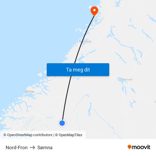 Nord-Fron to Sømna map