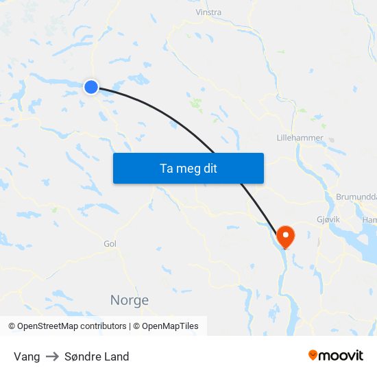 Vang to Søndre Land map