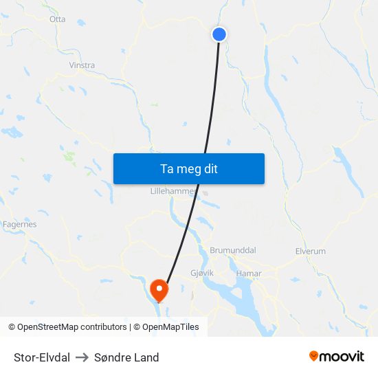 Stor-Elvdal to Søndre Land map