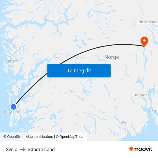 Sveio to Søndre Land map