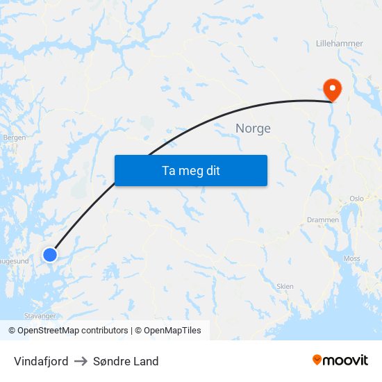 Vindafjord to Søndre Land map