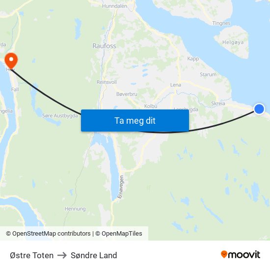 Østre Toten to Søndre Land map