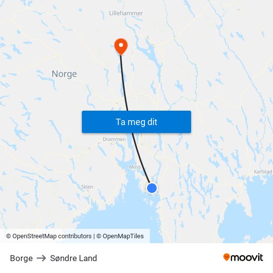 Borge to Søndre Land map