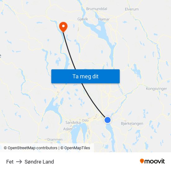 Fet to Søndre Land map