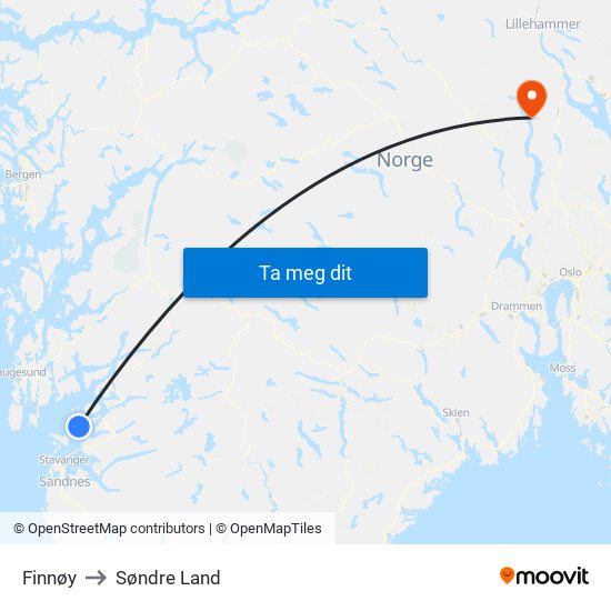 Finnøy to Søndre Land map