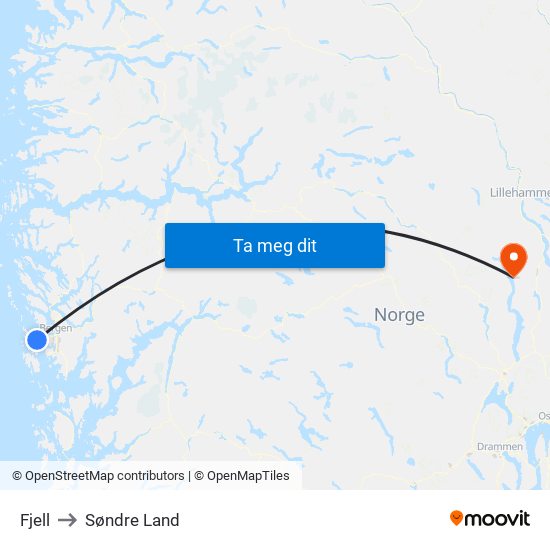 Fjell to Søndre Land map