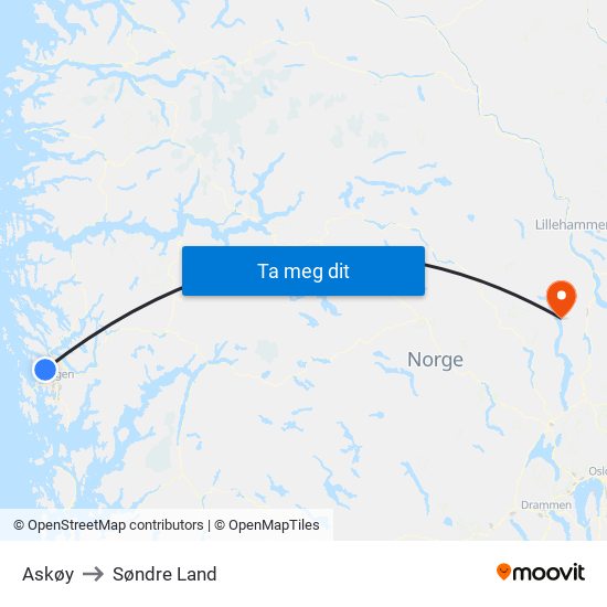 Askøy to Søndre Land map