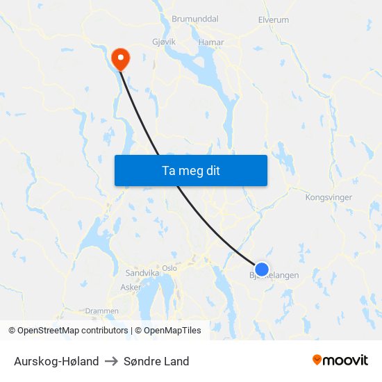 Aurskog-Høland to Søndre Land map