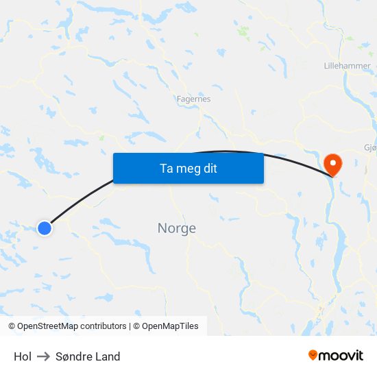 Hol to Søndre Land map