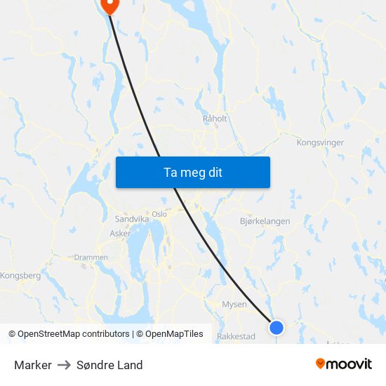 Marker to Søndre Land map