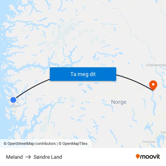 Meland to Søndre Land map