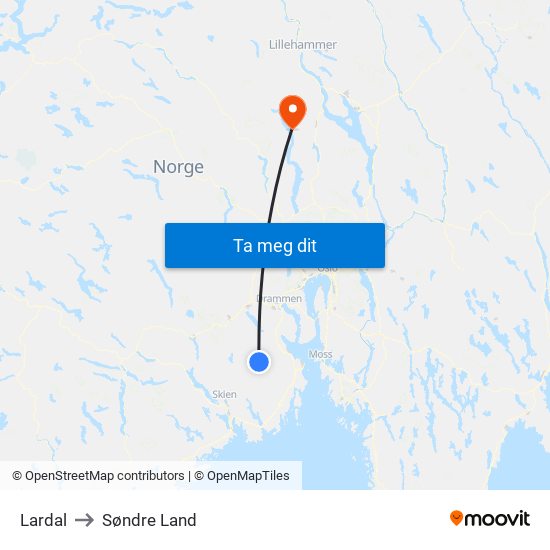 Lardal to Søndre Land map