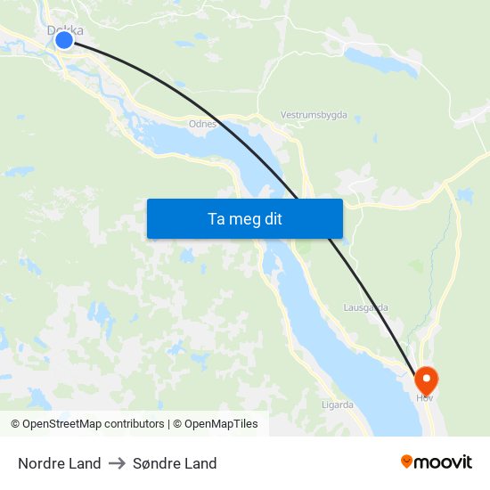 Nordre Land to Søndre Land map