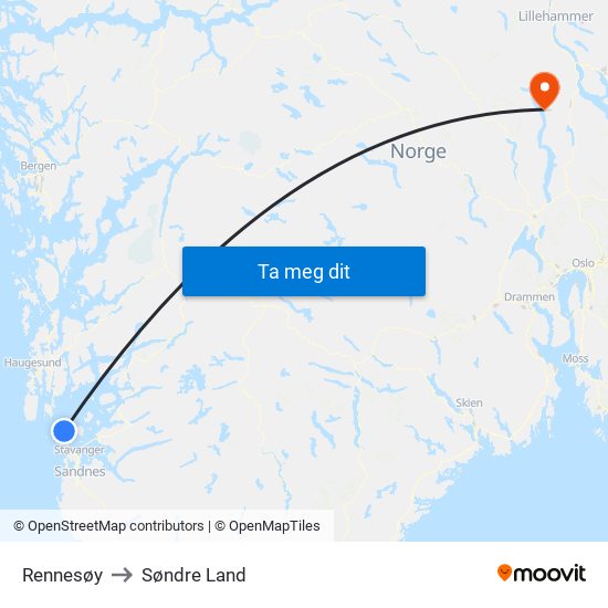 Rennesøy to Søndre Land map