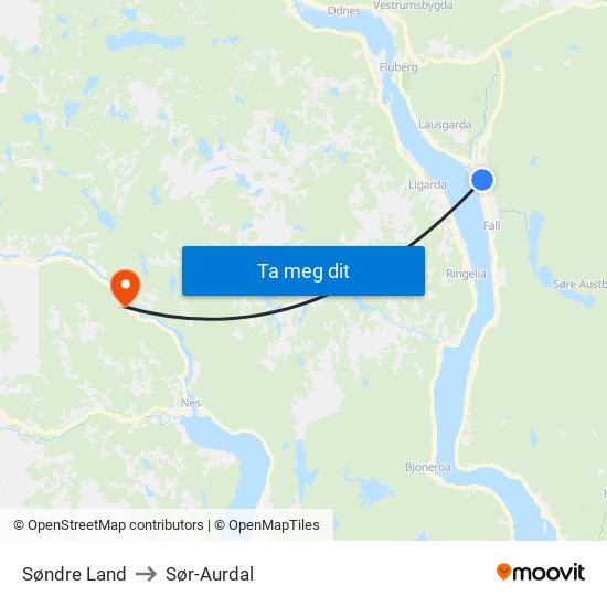 Søndre Land to Sør-Aurdal map