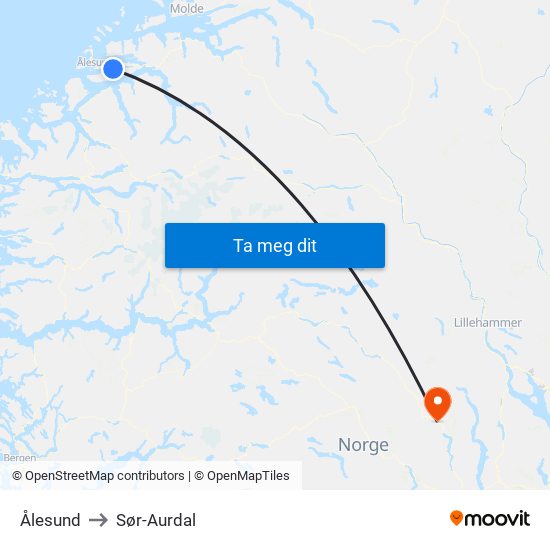 Ålesund to Sør-Aurdal map