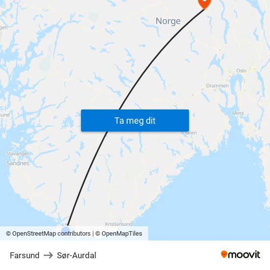 Farsund to Sør-Aurdal map