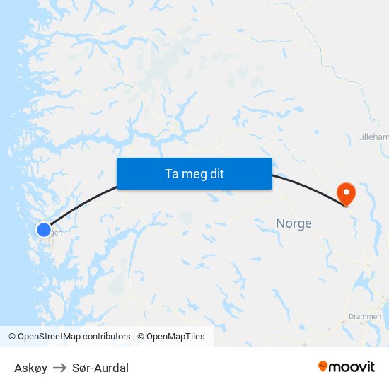 Askøy to Sør-Aurdal map