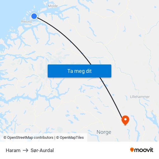 Haram to Sør-Aurdal map