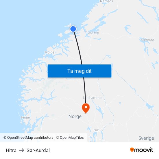Hitra to Sør-Aurdal map