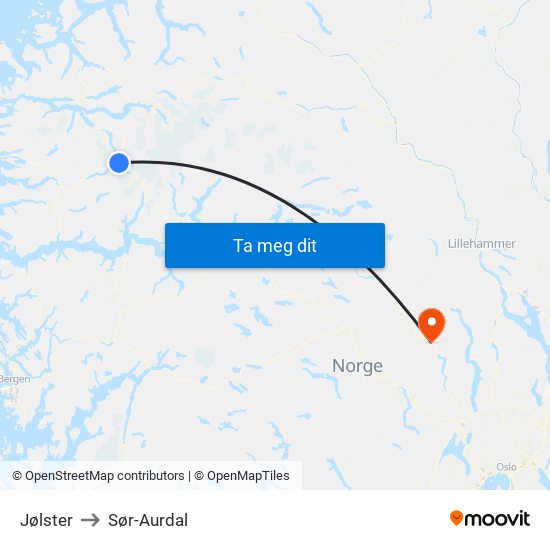 Jølster to Sør-Aurdal map